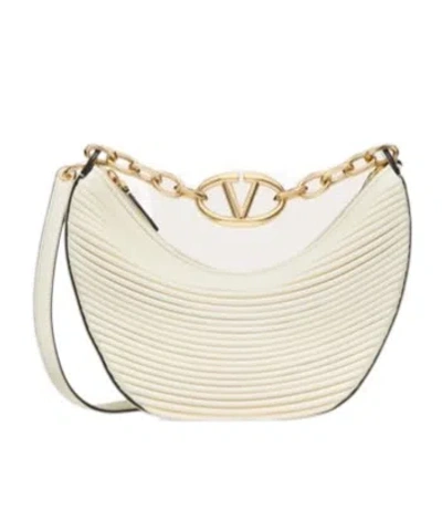 Valentino Garavani Small Hobo Vlogo Moon Chain Shoulder Bag In Ivory
