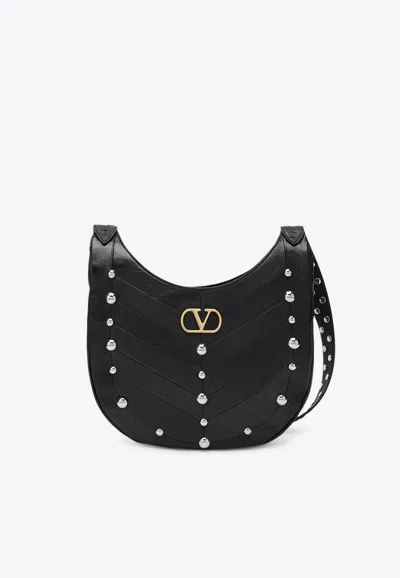 Valentino Garavani Small Hoboho Chevron Quilted Shoulder Bag With Studs In Black
