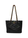 Valentino Garavani Laseine Shopping Bag In Nappa Leather With A Chevron Pattern For Woman In Black