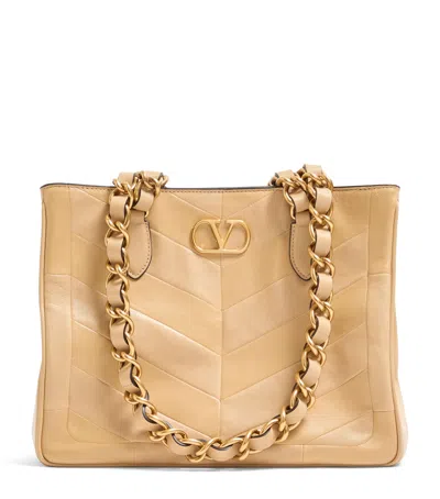 Valentino Garavani Small Lambskin Laseine Tote Bag In Neutral
