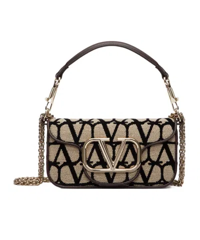 Valentino Garavani Small Locò Toile Iconographe Shoulder Bag In Black