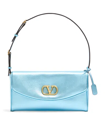 Valentino Garavani Small Leather Devain Shoulder Bag In Blue