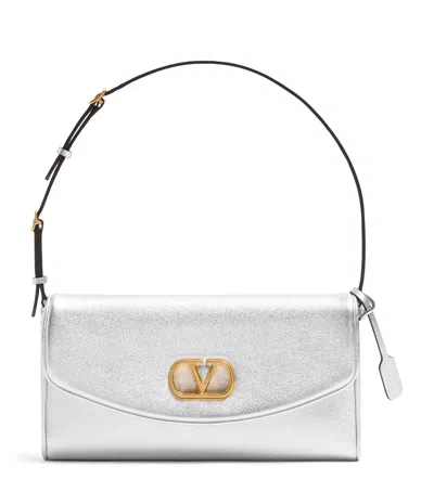 Valentino Garavani Small Leather Devain Shoulder Bag In Silver