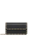 Valentino Garavani Rockstud Calfskin Cardholder With Zip Woman Black Uni In Black