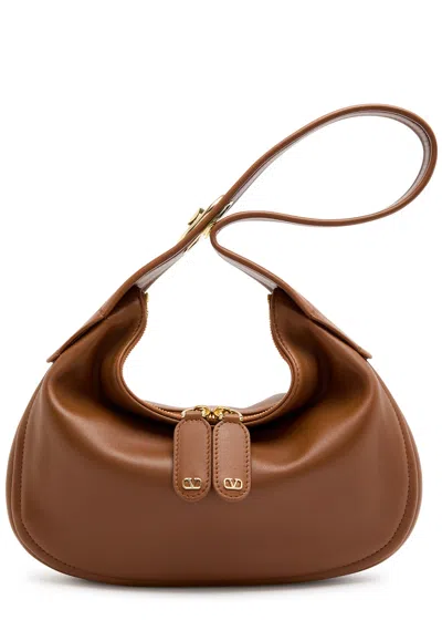 Valentino Garavani Valentino Small Leather Hobo Bag In Brown