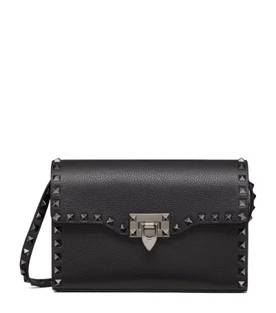 Valentino Garavani Small Leather Rockstud Shoulder Bag In Black