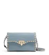 Valentino Garavani Small Rockstud Grainy Calfskin Crossbody Bag Woman Stone Uni In Blue