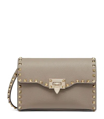 Valentino Garavani Calf Leather Rockstud Alcove Shoulder Bag In Grey