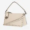 Valentino Small Rockstud Shoulder Bag In Light Ivory
