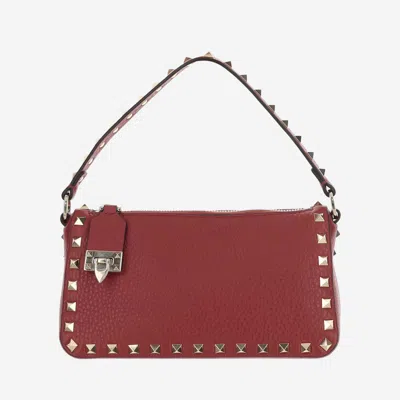 Valentino Garavani Small Leather Rockstud Shoulder Bag In Red