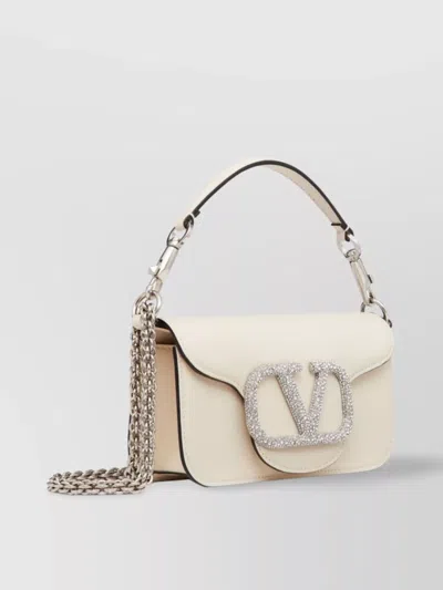 Valentino Garavani Small Leather Shoulder Bag With Swarovski Crystal In Neutral