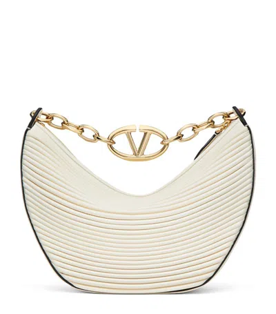 Valentino Garavani Small Leather Vlogo Moon Shoulder Bag In Ivory