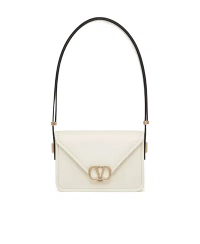 Valentino Garavani Small Letter Foldover-top Shoulder Bag In White