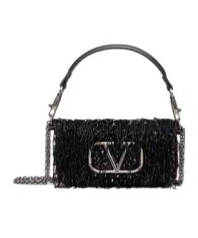 VALENTINO GARAVANI VALENTINO	LOCÒ LOGO PLAQUE FRAYED DETAILED SHOULDER BAG