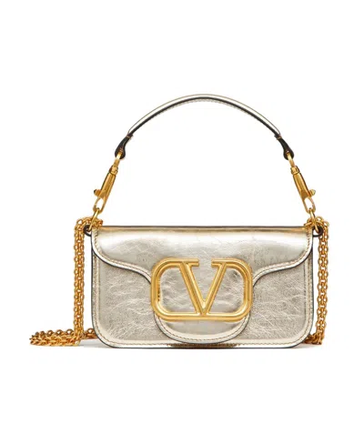 Valentino Garavani Small Locò Metallic Calfskin Shoulder Bag In Nude