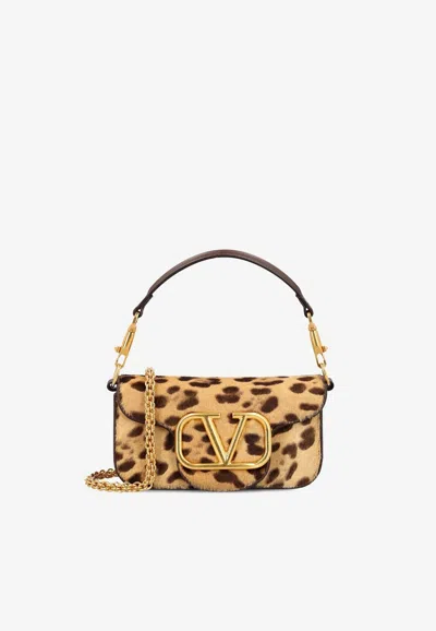 Valentino Garavani Small Locò Animal Print Shoulder Bag In Brown