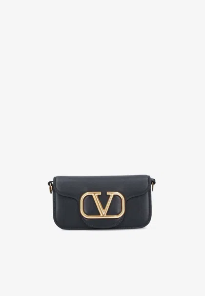 Valentino Garavani Small Locò Calf Leather Shoulder Bag In Black