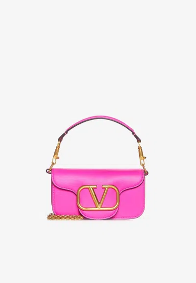 Valentino Garavani Small Locò Calf Leather Shoulder Bag In Pink