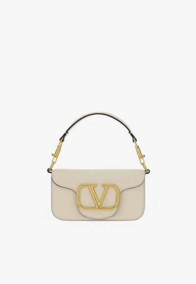 Valentino Garavani Small Locò Calf Leather Shoulder Bag In White