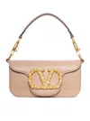 Valentino Vlogo Pearl-embellished Leather Shoulder Bag In Pink