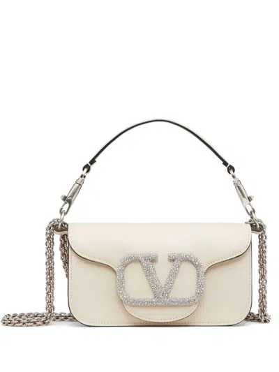 Valentino Garavani Small Leather Shoulder Bag With Swarovski Crystal In Neutral