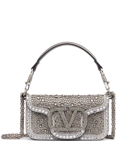 Valentino Garavani Small Locò Embellished Shoulder Bag In Silver
