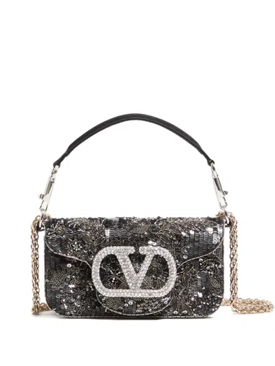 Valentino Garavani Small Locò Embellished Tote Bag In Gray