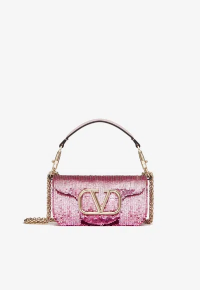 Valentino Garavani Small Locò Embroidered Ombre Shoulder Bag In Pink