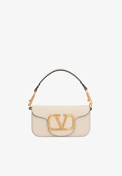 Valentino Garavani Small Locò Shoulder Bag In Calf Leather In Ivory