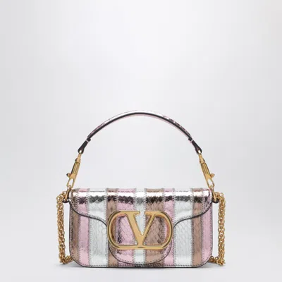 Valentino Garavani Small Locò Shoulder Bag In Multicolour Laminated Elaphe Leather In Pink