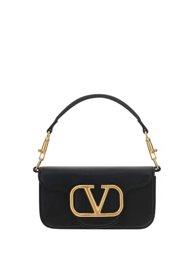 Valentino Garavani Locò Vlogo Leather Shoulder Bag In Black