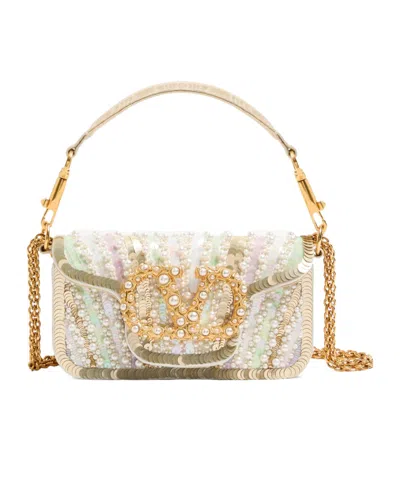 Valentino Garavani Small Locò Shoulder Bag With Embroidered Gemstone Logo In Multi