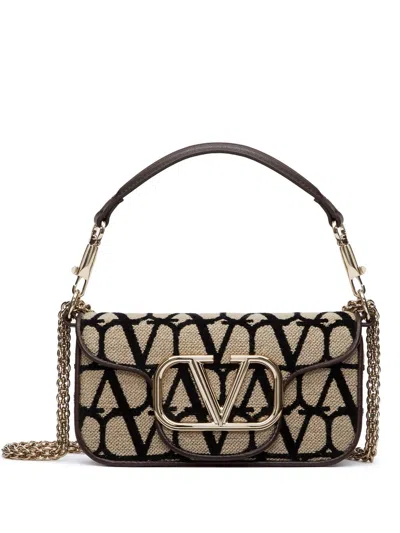 Valentino Garavani Small Lòco Toile Iconographe Shoulder Bag In Neutrals