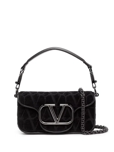 Valentino Garavani Small Locò Toile Iconographe Shoulder Bag In Schwarz