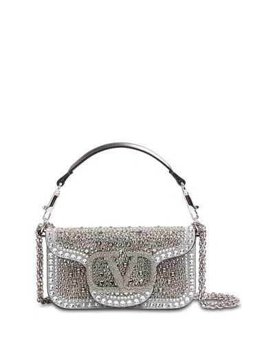 Valentino Garavani Small Loco Vlogo Rhinestone Shoulder Bag In Gray