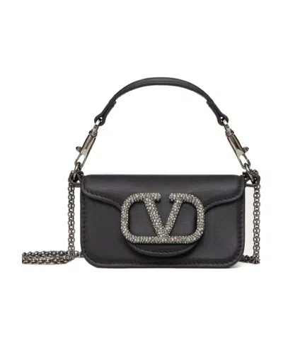 Valentino Garavani Locò Micro Bag With Chain And Jewel Logo In Black