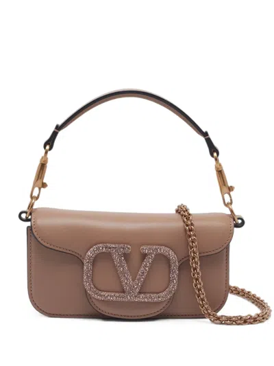 Pre-owned Valentino Garavani Small Locò Vlogo Signature Top Tote Bag In Neutrals