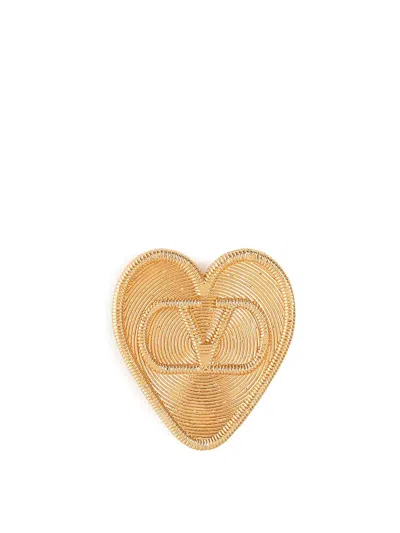 Valentino Garavani Small Metal Brooch With Logo In Gold
