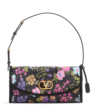 Valentino Garavani Devain Small Shoulder Bag In Moiré Papier Floral Fabric Woman  In Multi