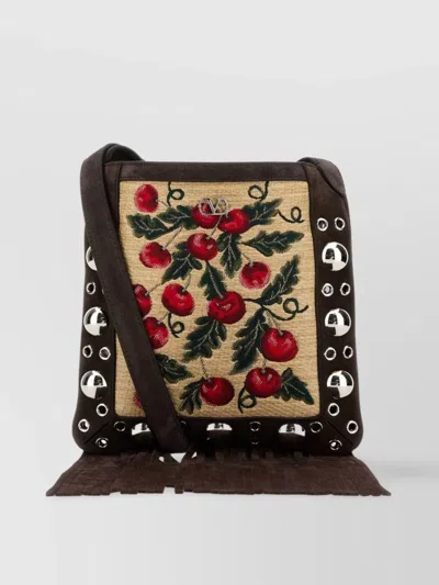 Valentino Garavani Small Nellcã´te Crossbody Bag With Embroidered Raffia In Silver