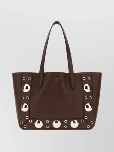 Valentino Garavani Nellcote Embellished Suede Tote In Brown