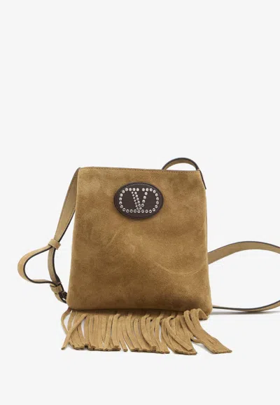 Valentino Garavani Small Nellcote Suede Shoulder Bag In Brown