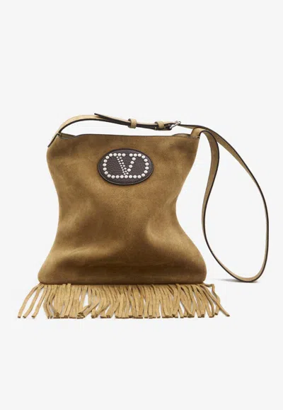 Valentino Garavani Small Nellcote Suede Shoulder Bag In Brown