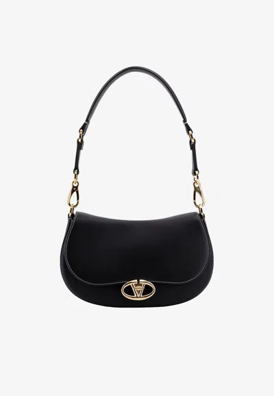 Valentino Garavani Small Ohval Leather Shoulder Bag In Black