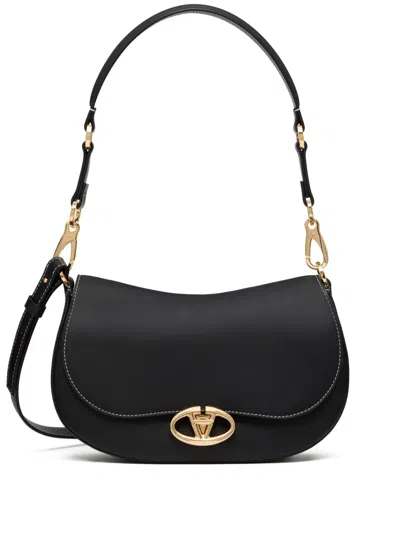 Valentino Garavani Saddle Logo Leather Shoulder Bag In Black