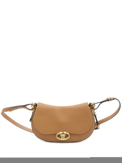 Valentino Garavani Small Ohval Calf Leather Shoulder Bag In Brown