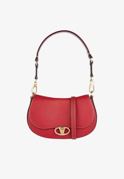 Valentino Garavani Small Ohval Shoulder Bag In Calf Leather In Red