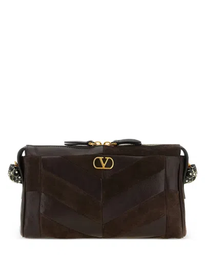 Valentino Garavani Small Panthea Vlogo Signature Chevron-patchwork Shoulder Bag In Brown