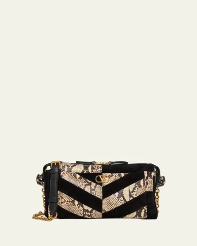 Valentino Garavani Small Patchwork Suede & Python Shoulder Bag