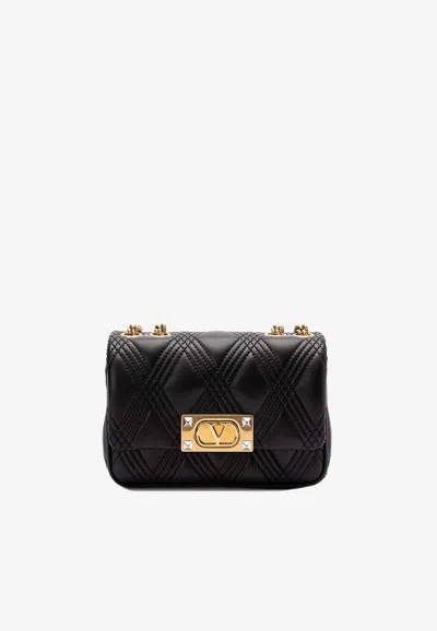 Valentino Garavani Small Quiltie 67 Leather Shoulder Bag In Black